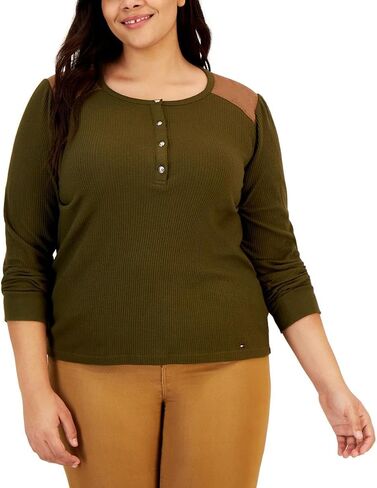Tommy Hilfiger Womens Plus Waffle Knit Thermal Henley in Saudi Arabia