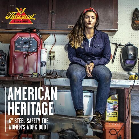 Thorogood 6" Work Boots for Women - American Heritage - Full-Grain Leather with Comfort Insoles and Slip-Resistant Heel Outsoles, Made in USA in Saudi Arabia