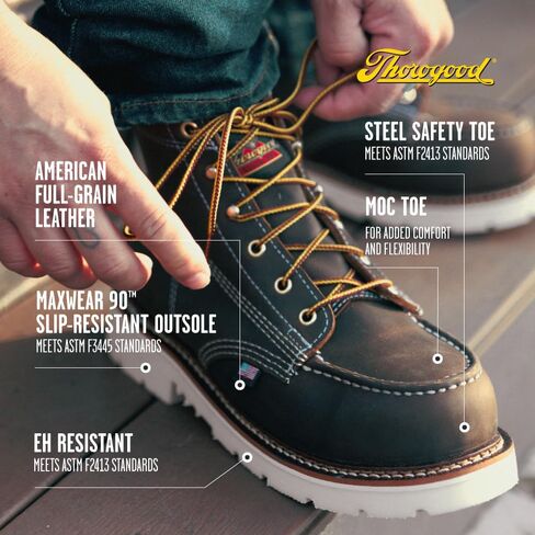 Thorogood 6" Work Boots for Women - American Heritage - Full-Grain Leather with Comfort Insoles and Slip-Resistant Heel Outsoles, Made in USA in Saudi Arabia