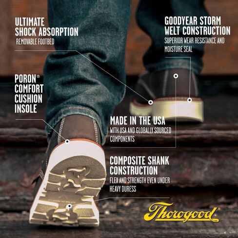 Thorogood 6" Work Boots for Women - American Heritage - Full-Grain Leather with Comfort Insoles and Slip-Resistant Heel Outsoles, Made in USA in Saudi Arabia