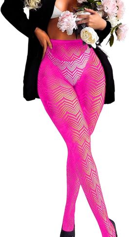 Lace Fishnet Tights, Rave Glow Outfits, Fits 0-18, Striped Patterned Stockings Fishnets Mesh Fish Net Halloween in Kuwait