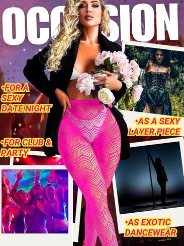 Lace Fishnet Tights, Rave Glow Outfits, Fits 0-18, Striped Patterned Stockings Fishnets Mesh Fish Net Halloween in Kuwait