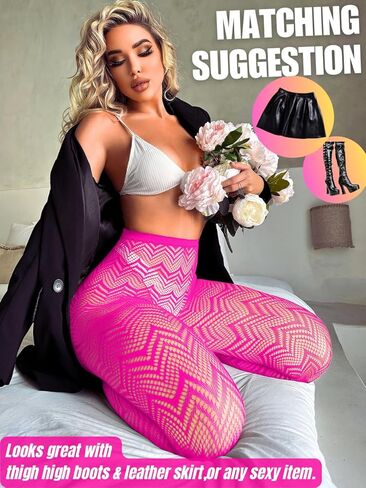 Lace Fishnet Tights, Rave Glow Outfits, Fits 0-18, Striped Patterned Stockings Fishnets Mesh Fish Net Halloween in Kuwait