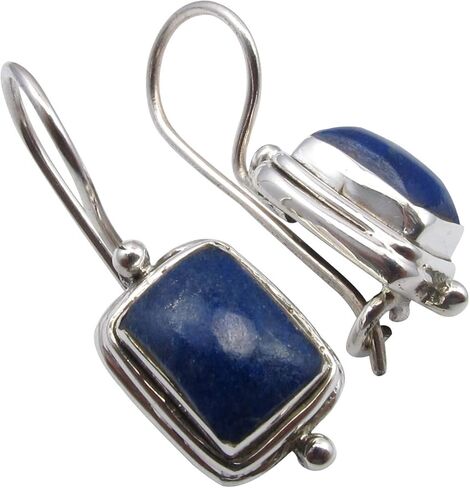 أقراط من الفضة الإسترليني عيار 925 مستطيلة الشكل من حجر اللازورد الطبيعي مقاس 2.5 سم in Kuwait