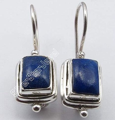 أقراط من الفضة الإسترليني عيار 925 مستطيلة الشكل من حجر اللازورد الطبيعي مقاس 2.5 سم in Kuwait