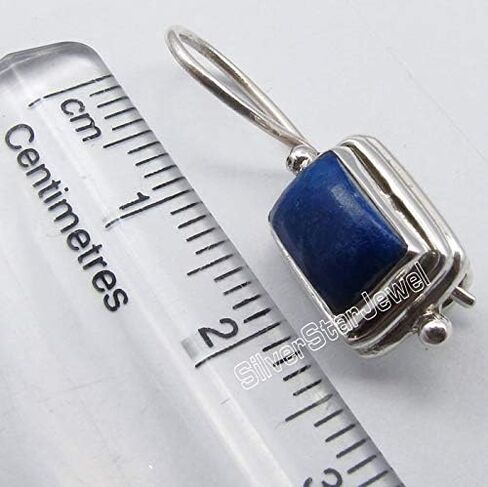 أقراط من الفضة الإسترليني عيار 925 مستطيلة الشكل من حجر اللازورد الطبيعي مقاس 2.5 سم in Kuwait