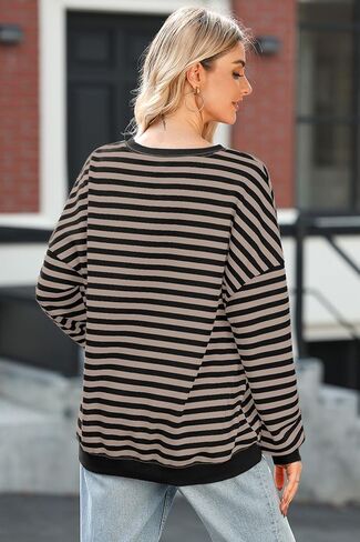 AlvaQ Womens Oversized Sweatshirt 2024 Casual Crewneck Long Sleeve Colorblock Striped Pullover Tunic Tops Outfits in Saudi Arabia
