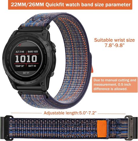22mm Quickfit Watch Bands compatible with Garmin Quatix 7 Pro/Fenix 7X Pro/7/6 Pro/5 plus/5/Instinct/Forerunner 965 955 945 935/Epix 2/Descent G1 Hook&Loop Sport Nylon Replacement Watch Strap For Men in Saudi Arabia