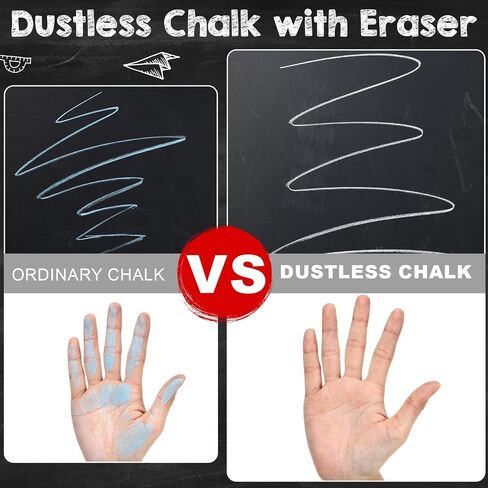 300 Pcs Dustless Chalk Bulk with 5 Pack Eraser Colored Chalk for Chalkboard Blackboard Chalks for Classroom Learning, Drawing and Home Schooling(Multicolor) in Saudi Arabia