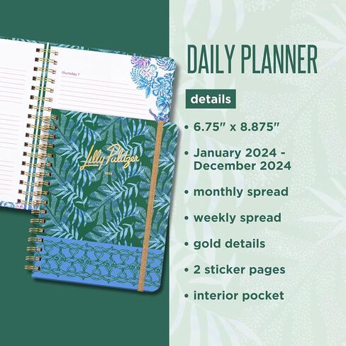 Lilly Pulitzer Large Daily Planner January 2025 - December 2025, Weekly Agenda & Monthly Calendar, Stickers, Pockets, & Spiral Binding (The Hottest Spot Navy) in Saudi Arabia