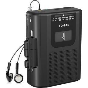 FIOLEES Portable Cassette Recorder Player, Compact Vintage AM FM Tape Player Walkman with Big Speaker, Stereo Earphone Jack, Support Microphone Recording, Powered by USB or AA Battery