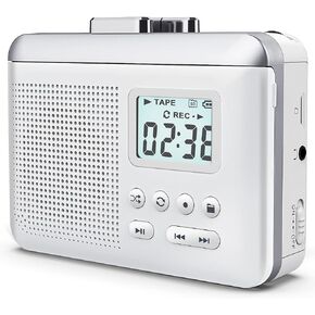 Portable Walkman Cassette Player: with 16GB SD Card Vintage Cassette Tape Player,Convert Walkman Tape Cassettes with Recorder,Big Speaker,Earphone Jack,Built-in Microphone for Home,Park white