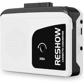 Reshow Portable Cassette Player with Built-in Speaker and Headphone Jack, USB C Cassette to MP3 Converter, Reverse Recording to Tape, Walkman Cassette Recorder, Full Stereo Sound-White