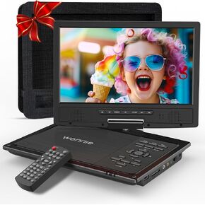 WONNIE 12.5" Portable DVD Player for Car Headrest Video Players with 10.5" Swivel Screen, Car Headrest Holder, 5-Hours Rechargeable Battery, Regions Free, Support USB/SD Card/Sync TV