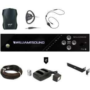 FM 557 PRO Large-Area Dual FM Plus Assistive Listening Systems with FM T55 Transmitter, (4) PPA R37N Receivers, (4) EAR 022 Earphones, (2) NKL 001 Neckloops