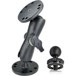 VAUBORTTI Aluminum Ball Mount with Double AMPS Round Plates,1" Ball Fit for RAM Kit,Drill Base for Fish Finder,GPS Mount & T-Bolt for Backup Camera Monitor, Track