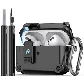 for AirPods Pro 2nd/1st Generation Case Cover with Cleaner kit &3 Pairs Replacement Ear Tips with Noise Reduction Hole(S/M/L),with Secure Lock Protective for Apple AirPods Pro Charging Case