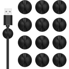 Cord Holder Cable Clips - 12PCS Black Cable Cord Organizer, Adhesive Charger Wire Cord Clips, Cable Management Keeper, Wire Cable Holder for Nightstand, Desk, Office or Mouse Cord
