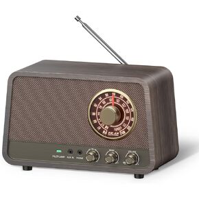 AM FM Radio Retro Table Top Radio with Bluetooth Speaker,Vintage Wooden Finish Radio Plug in Wall for Home, Office,Aux in, Headphone Jack, Bass Control