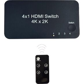HDMI Switch 4 in 1 Out, 4 Port HDMI Switcher Selector Box with IR Remote Control & Auto Switch, Support 4K@60Hz, 1080p 3D,