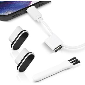 PortPlugs USB C Dust Plug, Aluminum (2-Pack) - Compatible w/iPhone 15, Samsung Galaxy S24-S20, Ultra, Plus, Any Android Type-C Ports - includes Holders & Cleaning Brush (Black)