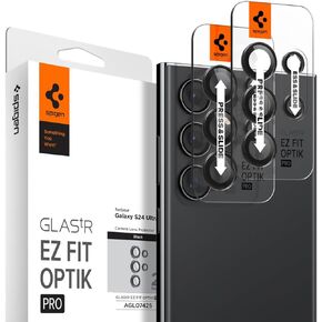 Spigen Camera Lens Screen Protector [GlasTR EZ Fit Optik Pro] Designed for Galaxy S24 Ultra [Case Friendly] - Titanium Black [2 Pack]