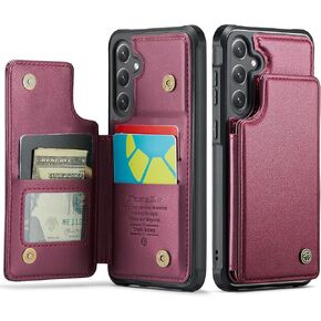 for Samsung S24 Case with Card Holder, with RFID Blocking Kickstand Double Magnetic Clasp Wallet Case for Men Women, for Samsung Galaxy S24 6.1" (Black)
