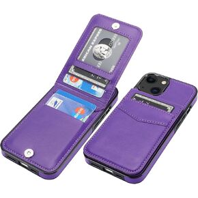 KIHUWEY Compatible with iPhone 13 Case Wallet with Credit Card Holder, Premium Leather Magnetic Clasp Kickstand Heavy Duty Protective Cover for iPhone 13 6.1 inch(Black)