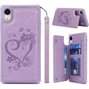 for iPhone XR Case,for iPhoneXR Case,[ Credit Card Holder & Slot Wallet Case ] Back Shell Leather Cover Shockproof Protective Case with Strap(6.1")-Black