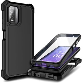 NZND Compatible with Nokia C210 Case with [Built-in Screen Protector], Full-Body Protective Shockproof Rugged Bumper Cover, Impact Resist Phone Case (Black)