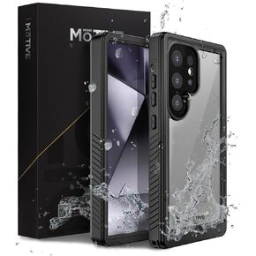 MOTIVE S24 Waterproof Case - IP68 Water Resistant - Military Grade Protection - Camera Lens Protector - Dust Resistant- S24 Case with Built in Screen Protector Black-Clear