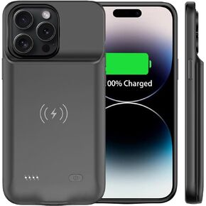 حافظة بطارية لهاتف iPhone 14 Pro (6.1 بوصة) شحن لاسلكي Qi بقدرة 10000 مللي أمبير في الساعة، نسخة احتياطية نحيفة ممتدة قابلة لإعادة الشحن مع توسيع لهاتف iPhone 14 Pro، أسود in Kuwait