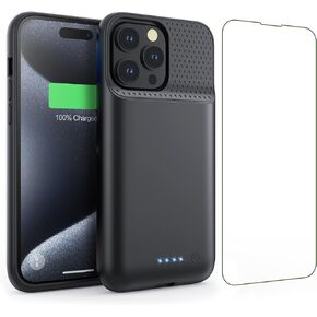 Battery Case for iPhone 15Pro Max, Upgrade 8600mah Portable Slim Battery Charging Case, 15W Fast Charging Rechargeable Protective Extended Charger Cover for iPhone 15 Pro Max (6.7 inch)-Black