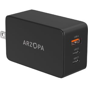 65W USB C Charger, ARZOPA GaN Fast Charger 3-Port Power Adapter Compact Foldable Plug for Smart Phone/Laptop/Tablet/Monitor/iPad/MacBook -C65