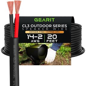 GearIT 14/2 Speaker Wire (20 Feet) 14 Gauge (Copper Clad Aluminum) - Outdoor Direct Burial in Ground/in Wall / CL3 CL2 Rated / 2 Conductors - CCA, Black 20ft