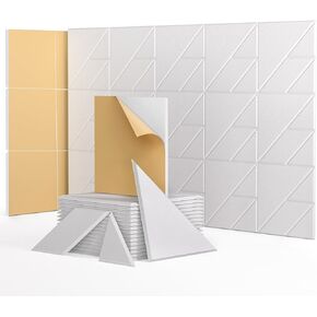 Topnaca 18 Pack Soundproof Wall Panels, 12''×12''×0.4'' Self-Adhesive Sound Proof Panels for Walls, High Density Decorative Acoustic Panels for Home, Recording Studio, Office, Studio (White)
