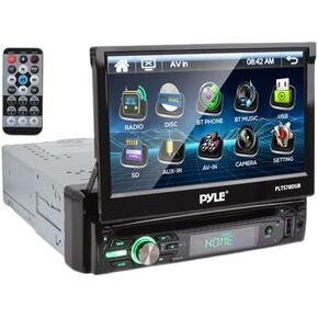 Pyle Single DIN Head Unit Receiver - In-Dash Car Stereo with 7" Multi-Color Touchscreen Display - Audio Video System with Bluetooth for Wireless Music Streaming & Hands-free Calling - BLACK