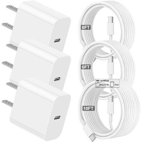 USB C Charger Fast Charging for iPhone 15, [MFi Certified] 20W PD Block for iPad Pro/Air/Mini Type-C Power Block, 3Pack 6Ft&10Ft C to C Cable for iPhone 15/15 Plus/15 Pro/ 15 Pro Max Rapid Charge