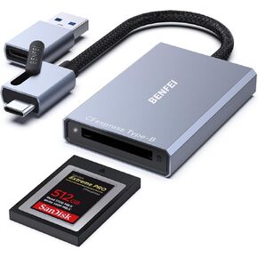 BENFEI CFexpress Type B Card Reader with USB 3.2 (Gen 2) 10Gbps, USB-C&USB-A 2-in-1 Type B CFexpress Adapter, Compatible with Windows/Mac/Linux/Android