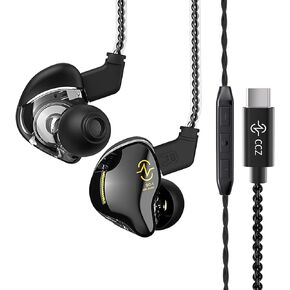 CCZ USB C Headphones in Ear Monitor Wired Earbud, 1DD HiFi Bass Immersive Sound Usbc Earphones, for Samsung S23 FE S22/ iPhone 15(Plus/Pro/Pro Max) CCZ Coffee Bean (Black Mic-Type C)