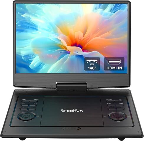 مشغل DVD محمول BOIFUN مقاس 14.8 بوصة مع إضاءة معززة لشاشة HD مقاس 13.3 بوصة، ومدخل HDMI، وزاوية رؤية واسعة، وبطارية قابلة لإعادة الشحن بقدرة 4000 مللي أمبير في الساعة، وتلفزيون USB/SD/مزامنة وأشكال أقراص متعددة، حجم كبير، أسود in Kuwait