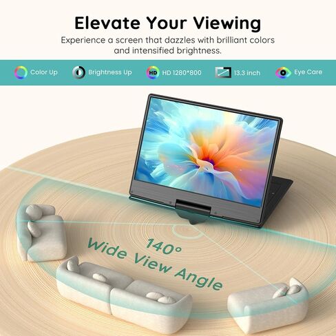 مشغل DVD محمول BOIFUN مقاس 14.8 بوصة مع إضاءة معززة لشاشة HD مقاس 13.3 بوصة، ومدخل HDMI، وزاوية رؤية واسعة، وبطارية قابلة لإعادة الشحن بقدرة 4000 مللي أمبير في الساعة، وتلفزيون USB/SD/مزامنة وأشكال أقراص متعددة، حجم كبير، أسود in Kuwait