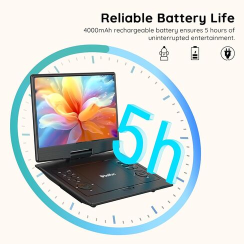 مشغل DVD محمول BOIFUN مقاس 14.8 بوصة مع إضاءة معززة لشاشة HD مقاس 13.3 بوصة، ومدخل HDMI، وزاوية رؤية واسعة، وبطارية قابلة لإعادة الشحن بقدرة 4000 مللي أمبير في الساعة، وتلفزيون USB/SD/مزامنة وأشكال أقراص متعددة، حجم كبير، أسود in Kuwait
