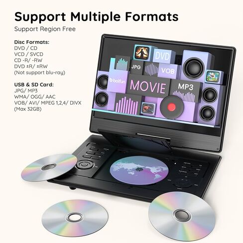 مشغل DVD محمول BOIFUN مقاس 14.8 بوصة مع إضاءة معززة لشاشة HD مقاس 13.3 بوصة، ومدخل HDMI، وزاوية رؤية واسعة، وبطارية قابلة لإعادة الشحن بقدرة 4000 مللي أمبير في الساعة، وتلفزيون USB/SD/مزامنة وأشكال أقراص متعددة، حجم كبير، أسود in Kuwait