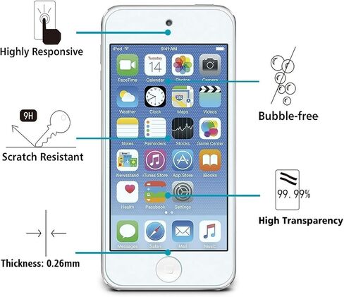 iPod Touch الجديد (الجيل السادس، إصدار 2015)، TANTEK [خالي من الفقاعات] [HD-Clear] [مضاد للخدش] [مضاد للوهج] [مضاد لبصمات الأصابع] واقي شاشة زجاجي مقوى لجهاز iPod Touch 6G & 5G، [3 عبوات ] in Kuwait