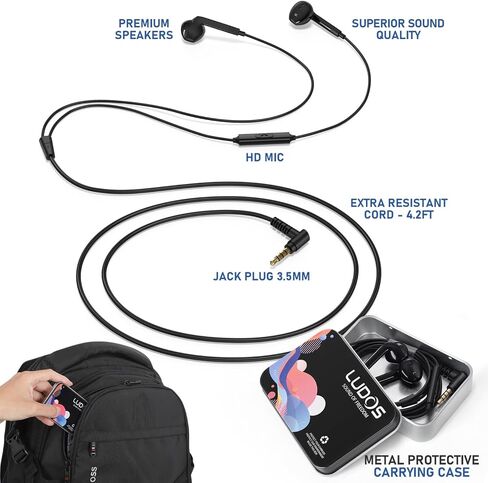 LUDOS FEROX Wired Earbuds in-Ear Headphones, 5 Year Warranty, Earphones with Microphone, Noise Isolation Corded for 3.5mm Jack Ear Buds for iPhone, Samsung, Computer, Laptop, Kids, School Students in Saudi Arabia