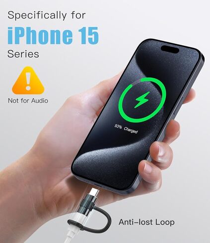 لمحول Lightning أنثى إلى USB C ذكر، موصل شاحن USB من النوع C لسلسلة iPhone 15، يدعم شاحن سريع PD بقدرة 27 وات، نقل البيانات لأجهزة Samsung، i-pad، وليس للصوت/OTG، مع حلقة مضادة للفقد in Kuwait