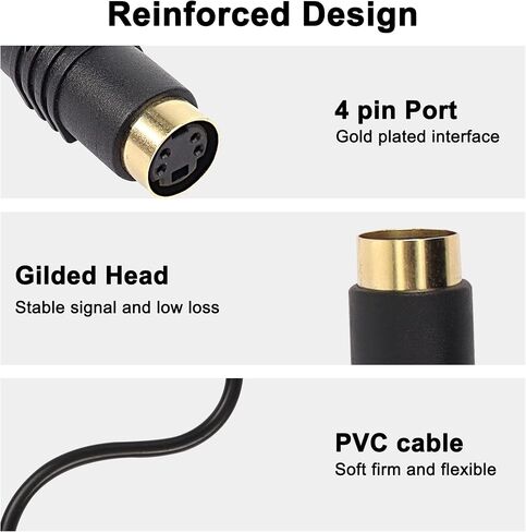 كابل XMSJSIY S-Video، 4 Pin Mini DIN أنثى إلى أنثى كابل تمديد محول موصل الصوت مع مطلي بالذهب للتلفزيون، والشاشة، وDVD، وVCR، وHDTV والمزيد - قطعتان 15 سم/5.9 بوصة in Saudi Arabia