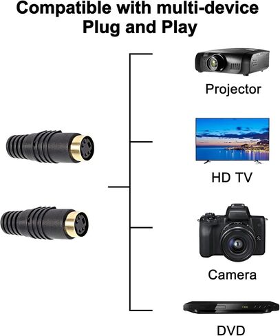 كابل XMSJSIY S-Video، 4 Pin Mini DIN أنثى إلى أنثى كابل تمديد محول موصل الصوت مع مطلي بالذهب للتلفزيون، والشاشة، وDVD، وVCR، وHDTV والمزيد - قطعتان 15 سم/5.9 بوصة in Saudi Arabia