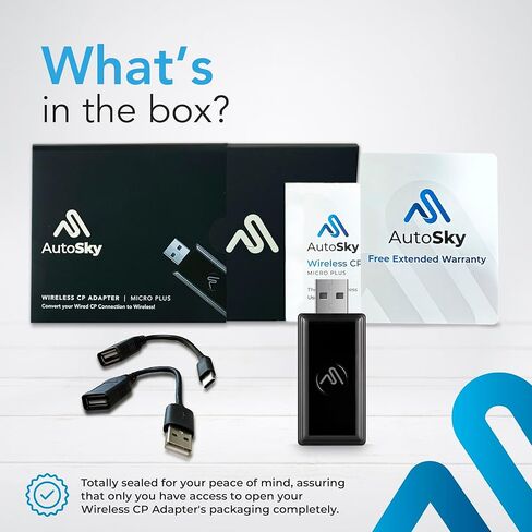 AutoSky Best Wireless CarPlay Converter Micro Edition - لمسة نهائية للبيانو - أصغر محول CarPlay في السوق - قم بتحويل CarPlay السلكي من المصنع إلى لاسلكي in Kuwait